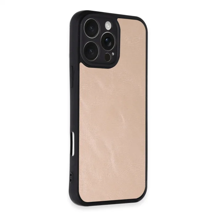 BUĞZ İphone 16 Pro Max Kılıf Aras Deri Kapak - Pudra
