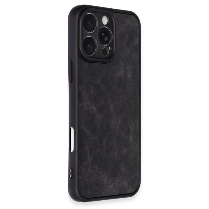 BUĞZ İphone 16 Pro Max Kılıf Aras Deri Kapak - Siyah