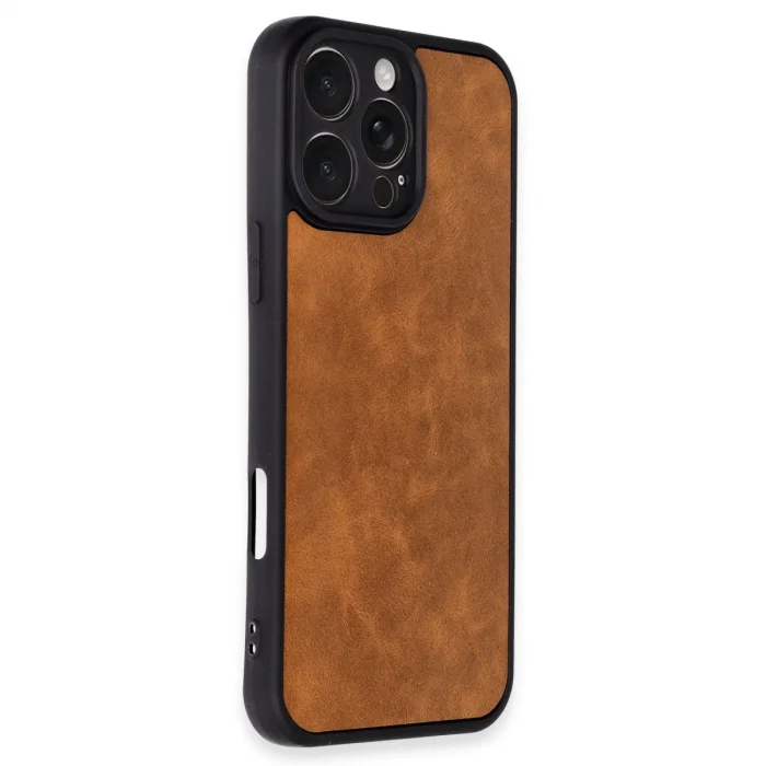 BUĞZ İphone 16 Pro Max Kılıf Aras Deri Kapak - Taba
