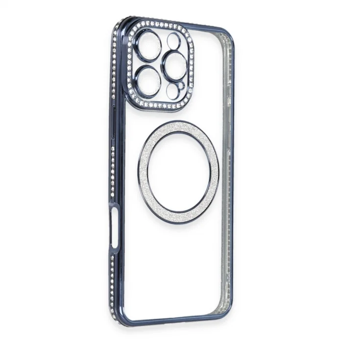 BUĞZ İphone 16 Pro Max Kılıf Joke Simli Magneticsafe Kılıf - Lacivert