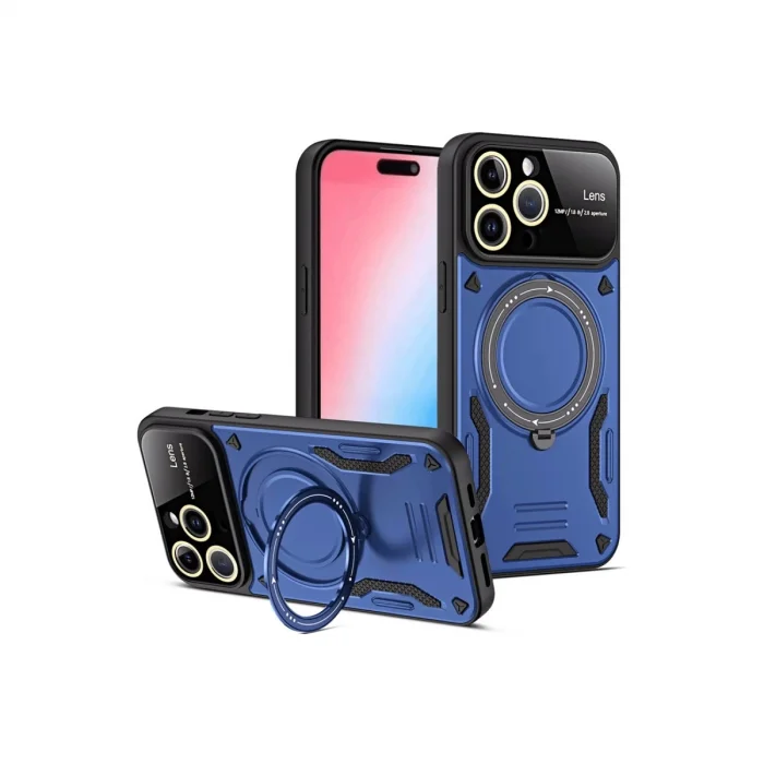 BUĞZ İphone 16 Pro Max Kılıf Joy Lens Standlı Kapak - Lacivert