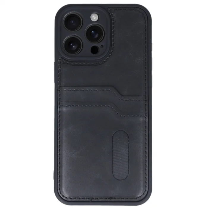 BUĞZ İphone 16 Pro Max Kılıf Sara Kartvizitli Deri Kılıf - Siyah