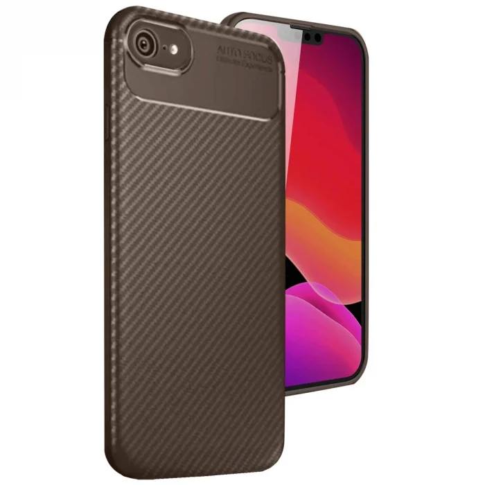 BUĞZ İphone 16e Kılıf Auto Focus Karbon Kapak - Kahverengi