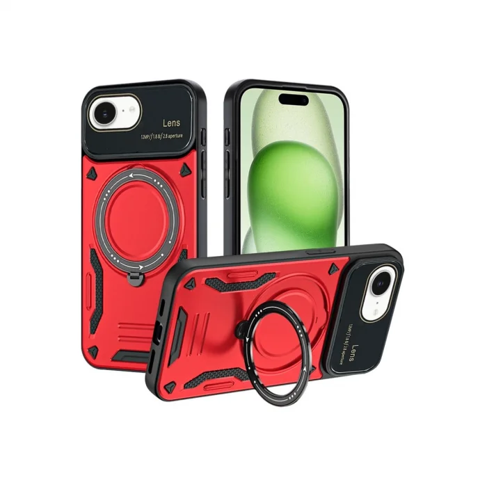 BUĞZ İphone 16e Kılıf Joy Lens Standlı Kapak - Kırmızı