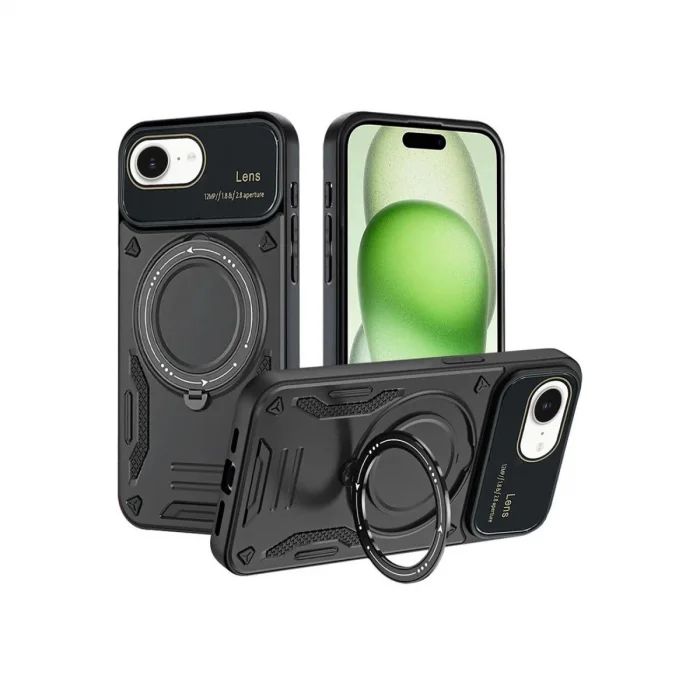 BUĞZ İphone 16e Kılıf Joy Lens Standlı Kapak - Siyah