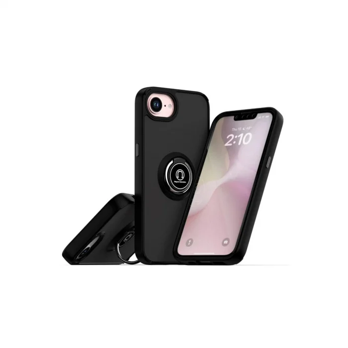 BUĞZ İphone 16e Kılıf Montreal Yüzüklü Silikon Kapak - Siyah