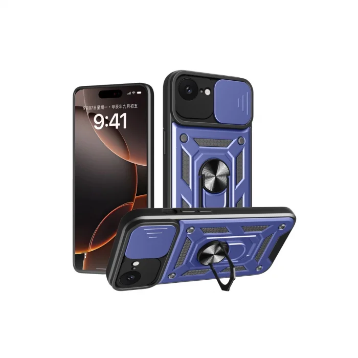 BUĞZ İphone 16e Kılıf Pars Lens Yüzüklü Silikon - Lacivert