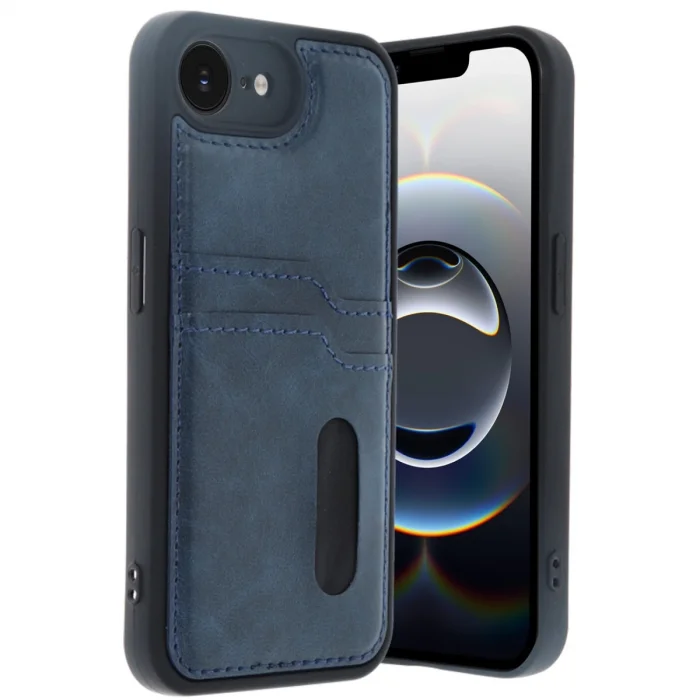 BUĞZ İphone 16e Kılıf Sara Kartvizitli Deri Kılıf - Lacivert