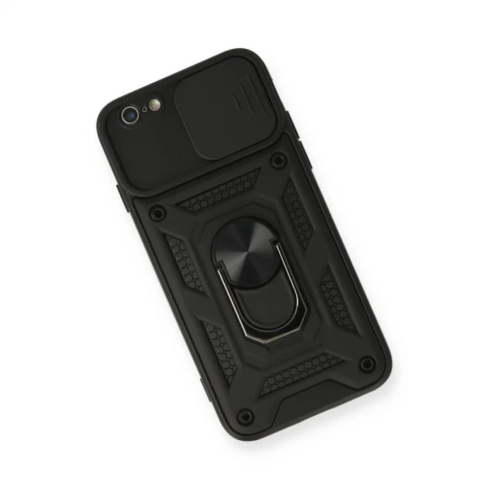 BUĞZ İphone 6 Kılıf Pars Lens Yüzüklü Silikon - Siyah
