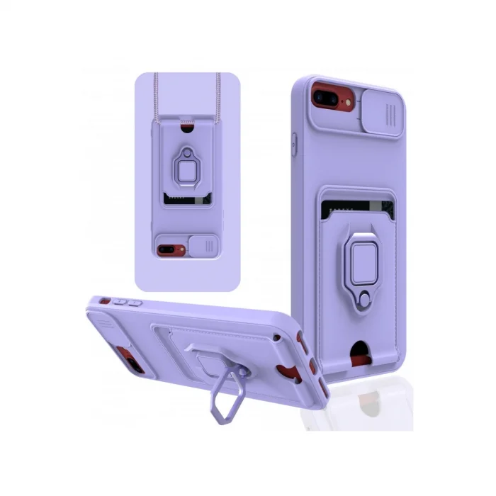BUĞZ İphone 7 Plus Kılıf Zuma Kartvizitli Yüzüklü Silikon - Lila