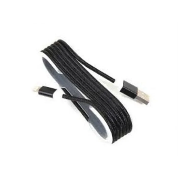 BUĞZ iPhone Örgü Şeklinde Renkli Çelik Şarj Data Kablosu - Siyah