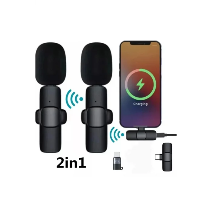 BUĞZ iPhone ve Type C Girişli Cihazlar İçin İkili Kablosuz Yaka Mikrofonu, Sosyal Medya ve Video Kaydı