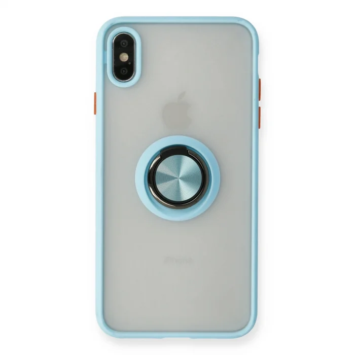 BUĞZ İphone X Kılıf Montreal Yüzüklü Silikon Kapak - Buz Mavi
