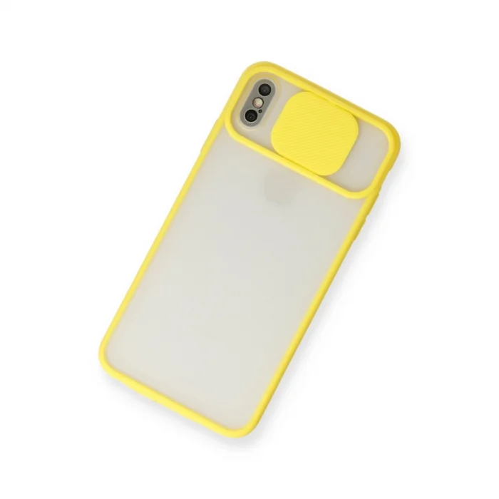 BUĞZ İphone X Kılıf Palm Buzlu Kamera Sürgülü Silikon - Sarı