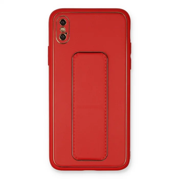BUĞZ İphone Xs Max Kılıf Coco Deri Standlı Kapak - Kırmızı