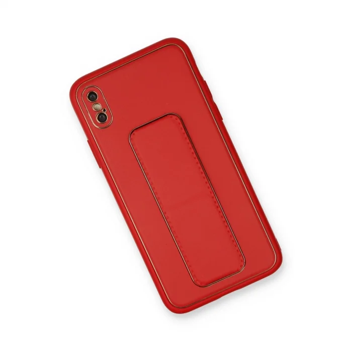 BUĞZ İphone Xs Max Kılıf Coco Deri Standlı Kapak - Kırmızı