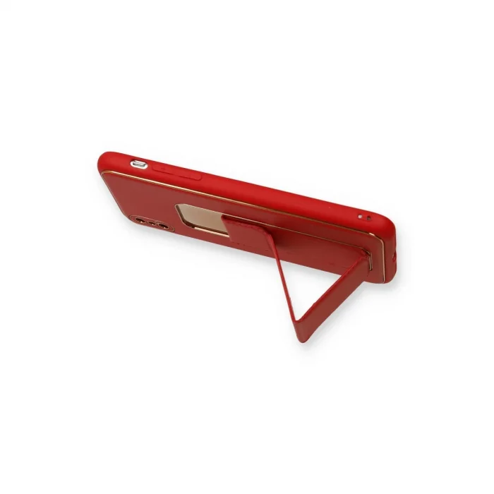 BUĞZ İphone Xs Max Kılıf Coco Deri Standlı Kapak - Kırmızı