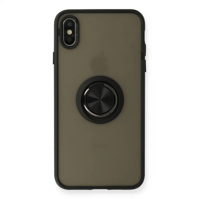 BUĞZ İphone Xs Max Kılıf Montreal Yüzüklü Silikon Kapak - Siyah