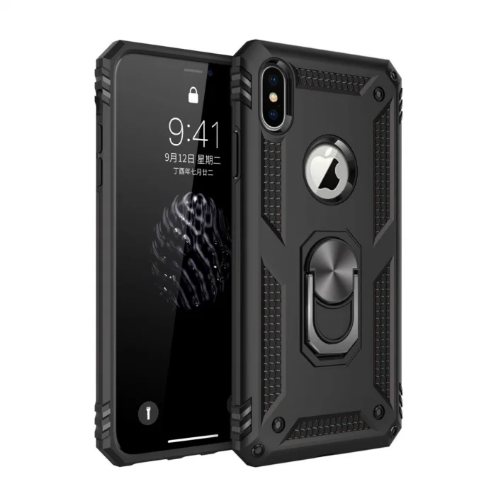 BUĞZ İphone Xs Max Kılıf Sofya Yüzüklü Silikon Kapak - Siyah