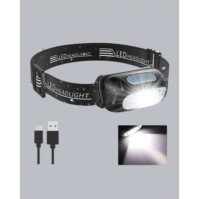 BUĞZ IPX5 Su Geçirmez Şarjlı LED Kafa Feneri | Hareket Sensörlü, Ayarlanabilir 60° Far