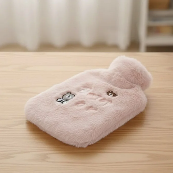 BUĞZ Işıklı Ayıcıklı Figürlü Pembe Peluş Sıcak Su Torbası 1 Lt – Yumuşak Kılıf, Uzun Süre Sıcak Tutan Termal Su Torbası