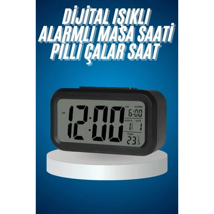  Işıklı Dereceli Masa Ofis Saati Alarmlı Termometre Takvim Çalar Saat