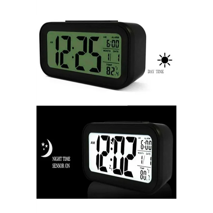 BUĞZ Işıklı Dereceli Masa Ofis Saati Alarmlı Termometre Takvim Çalar Saat - BUĞZ