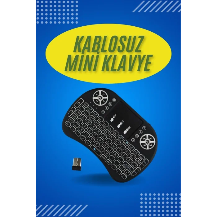  Işıklı Kablosuz Mini Klavye ve Dokunmatik Mouse Seti Türkçe Kablosuz