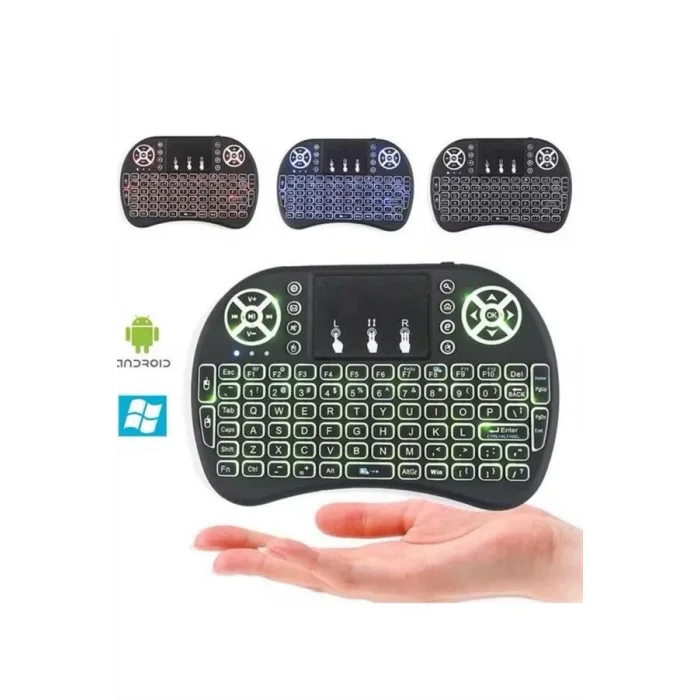  Işıklı Kablosuz Mini Klavye ve Dokunmatik Mouse Seti Türkçe Kablosuz