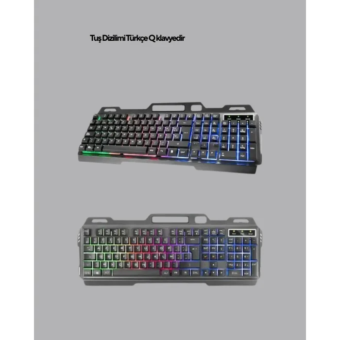 BUĞZ Işıklı Oyuncu Klavye Mouse ve Bluetooth Kulaklık Seti Türkçe Q USB - BUĞZ
