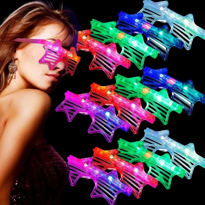  Işıklı Yıldız Gözlük Ledli Parti Gözlüğü 6 Renk 12 Adet