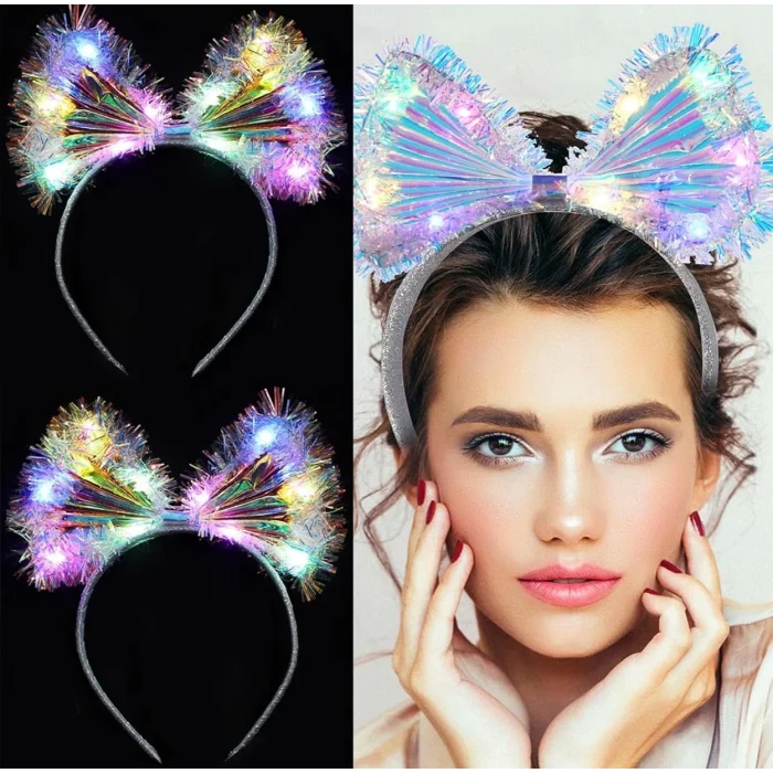  Işıltılı Fiber Fiyonk Gece Tacı Işıklı Ledli Eğlence Tacı 1 Adet 20x21 cm