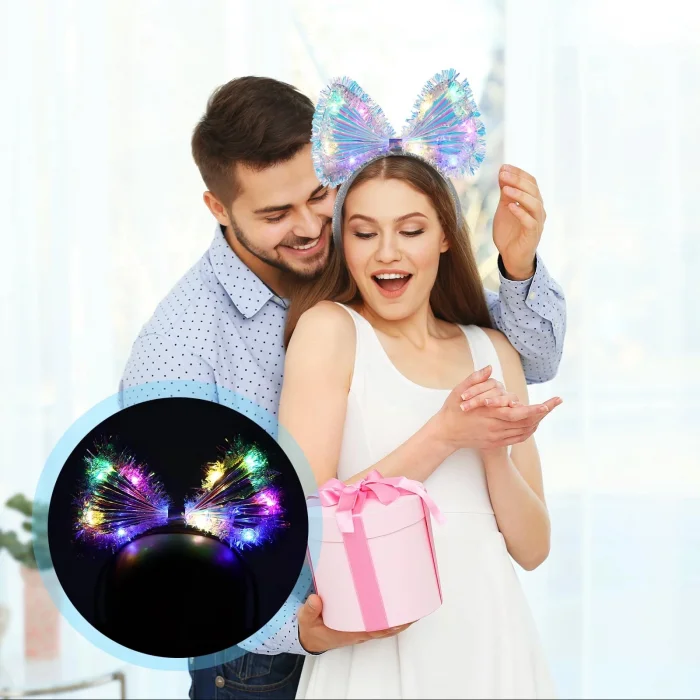  Işıltılı Fiber Fiyonk Gece Tacı Işıklı Ledli Eğlence Tacı 1 Adet 20x21 cm