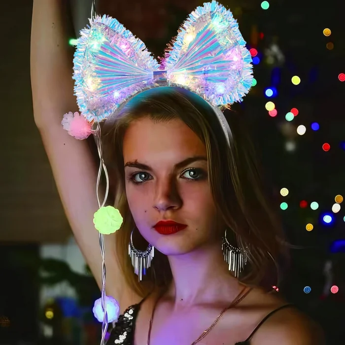 BUĞZ Işıltılı Fiber Fiyonk Gece Tacı Işıklı Ledli Eğlence Tacı 1 Adet 20x21 Cm