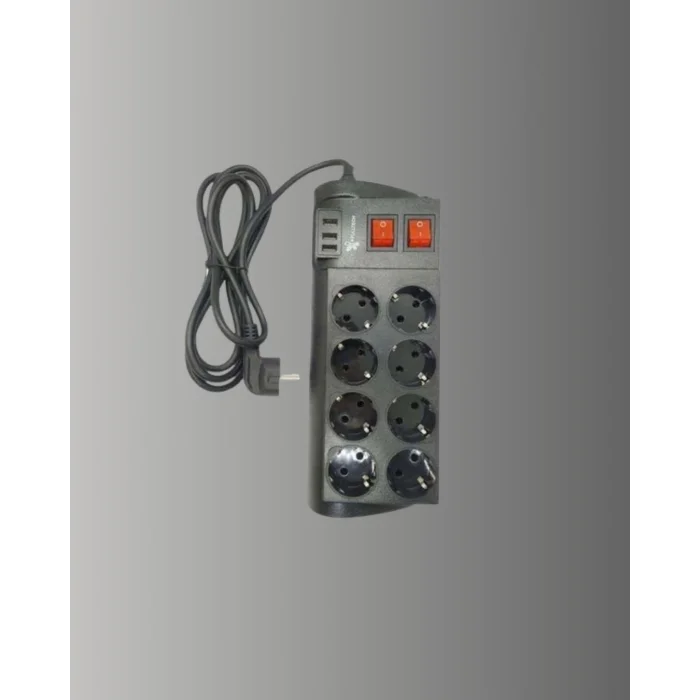 BUĞZ Isıya Dayanıklı Termal Akım Korumalı 8li Priz ve 3 USB Girişli Uzatma Kablosu