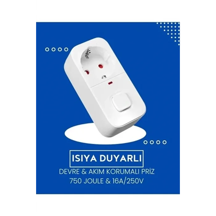 BUĞZ Isıya Duyarlı Devre Ve Akım Korumalı Duvar Tekli Anahtarlı Priz Fiş 16a/250v 750