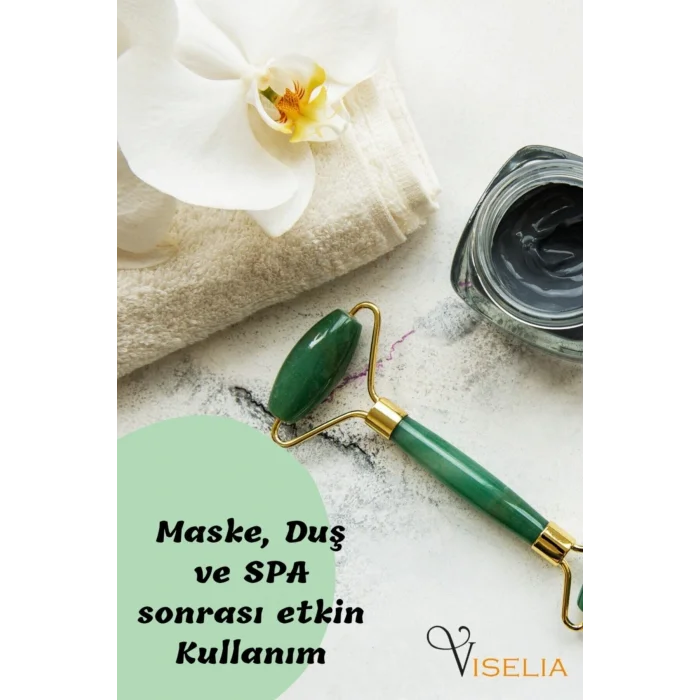 BUĞZ Jade roller yüz masaj aleti çift taraflı yeşim taşı yeşil 2 adet - Hayır Yaşlanma Karşıtı