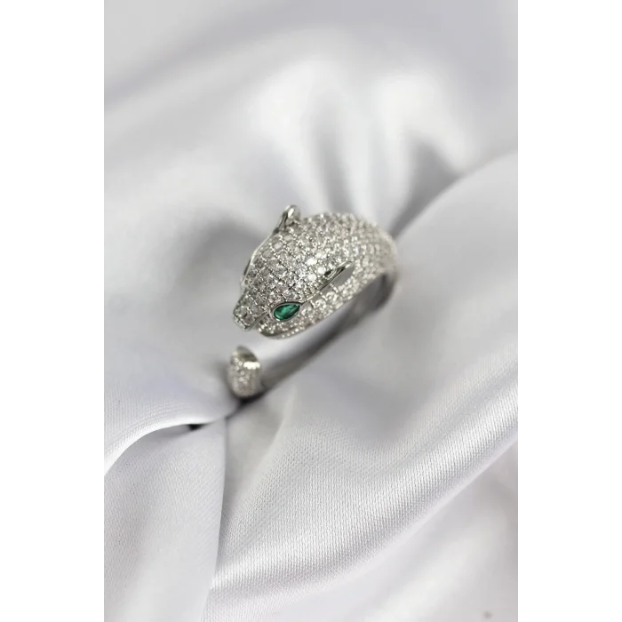 BUĞZ Jaguar Model Gümüş Renk Zirkon Taşlı Kadın Yüzük