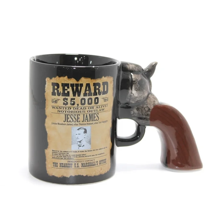 BUĞZ Jesse James Wanted İlanlı Tabanca Porselen Kupa Bardak