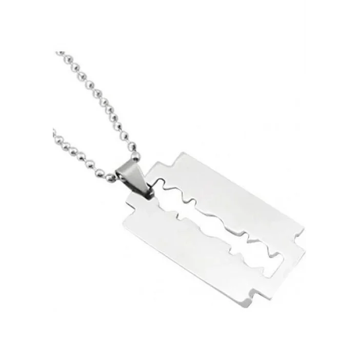 BUĞZ Jilet Çelik Kolye - Jilet Model Paslanmaz Gümüş Renk Çelik Kolye