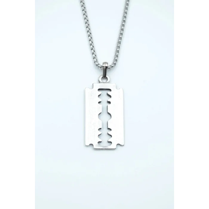 BUĞZ Jilet Çelik Kolye - Jilet Model Paslanmaz Gümüş Renk Çelik Kolye