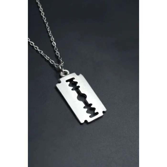 BUĞZ Jilet Çelik Kolye - Jilet Model Paslanmaz Gümüş Renk Çelik Kolye