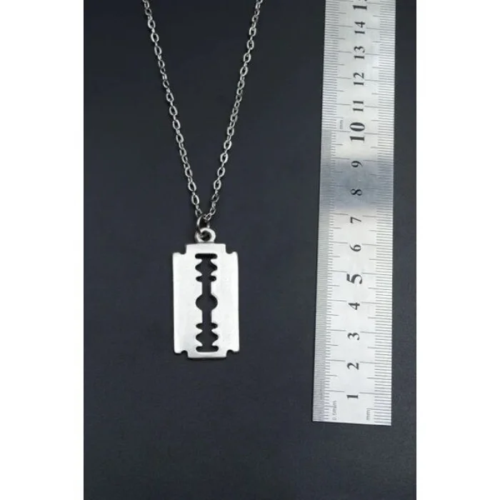 BUĞZ Jilet Çelik Kolye - Jilet Model Paslanmaz Gümüş Renk Çelik Kolye