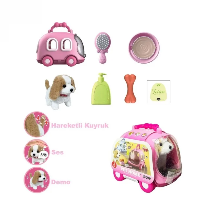 BUĞZ JND-6802 Taşıma Araba Çantalı Hareketli Pilli Köpek Set - Stokta Olan Renk Gönderilir