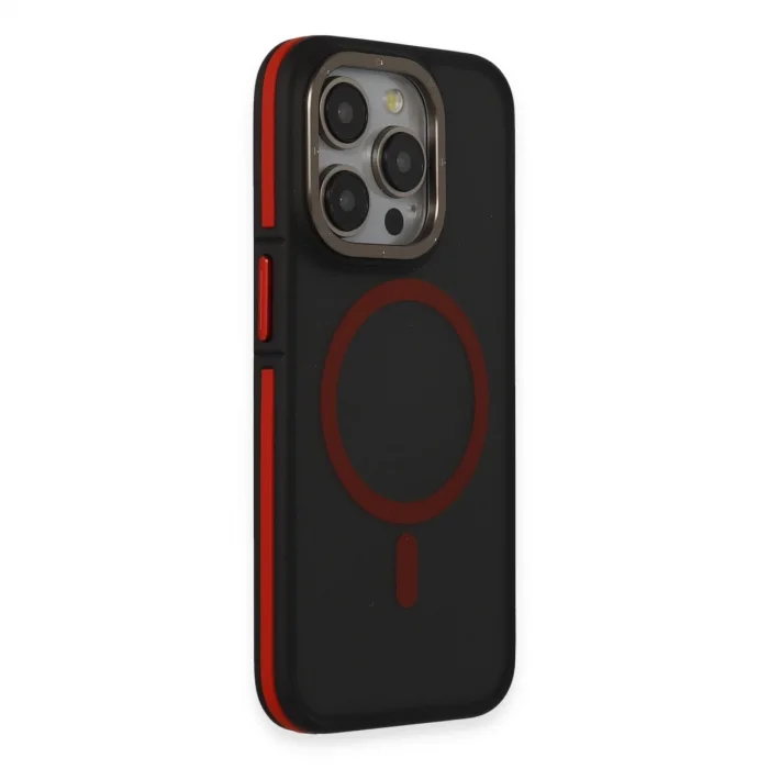 BUĞZ Joko İphone 14 Pro Kılıf Rocky Magsafe Kapak - Siyah-kırmızı