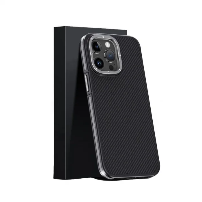 BUĞZ Joko İphone 15 Pro Kılıf Aramid 600d Kevlar Karbon Fiber Magsafe Kapak - Gri