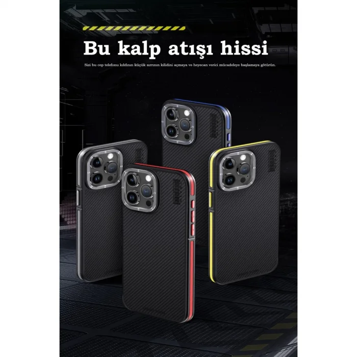 BUĞZ Joko İphone 15 Pro Kılıf Aramid 600d Kevlar Karbon Fiber Magsafe Kapak - Sarı