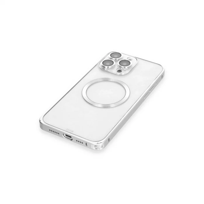 BUĞZ Joko İphone 15 Pro Kılıf Metal Bumper Magneticsafe Kapak - Gümüş