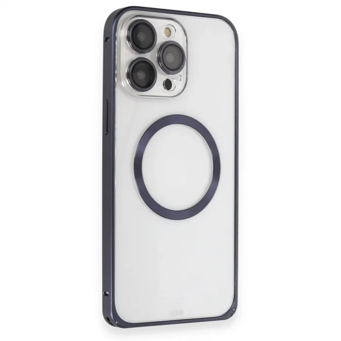 BUĞZ Joko İphone 15 Pro Kılıf Metal Bumper Magneticsafe Kapak - Lacivert
