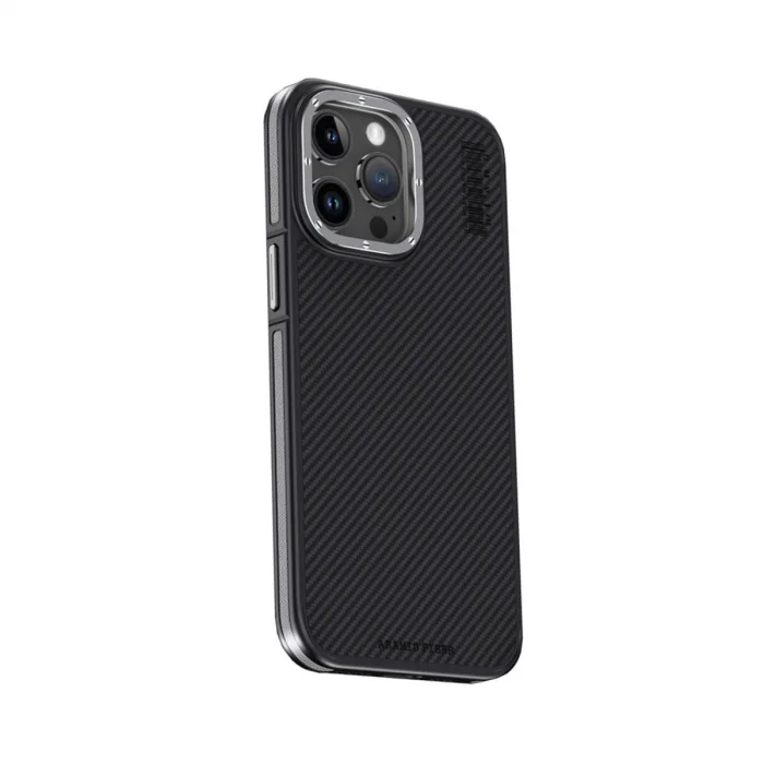 BUĞZ Joko  İphone 15 Pro Max Kılıf Aramid 600d Kevlar Karbon Fiber Magsafe Kapak - Gri